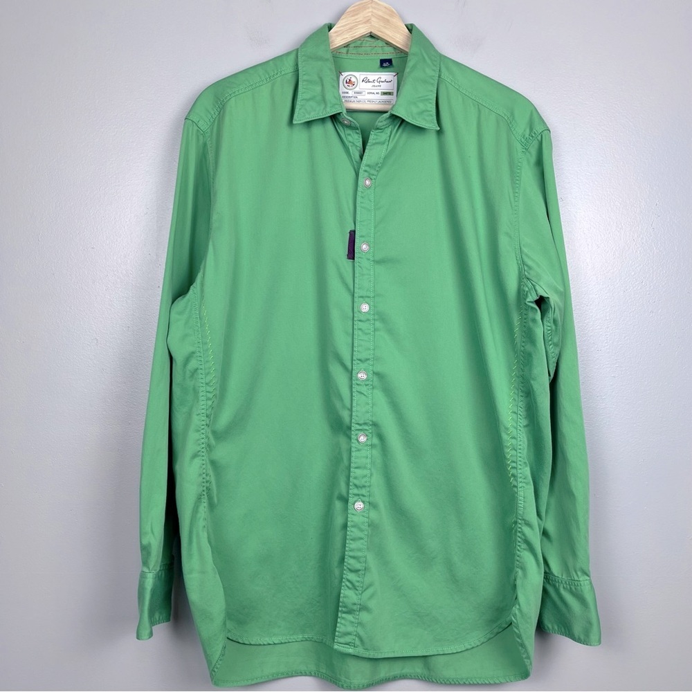 Robert Graham Jeans Men's Green Long Sleeve Button Down Shirt Size L; Designer